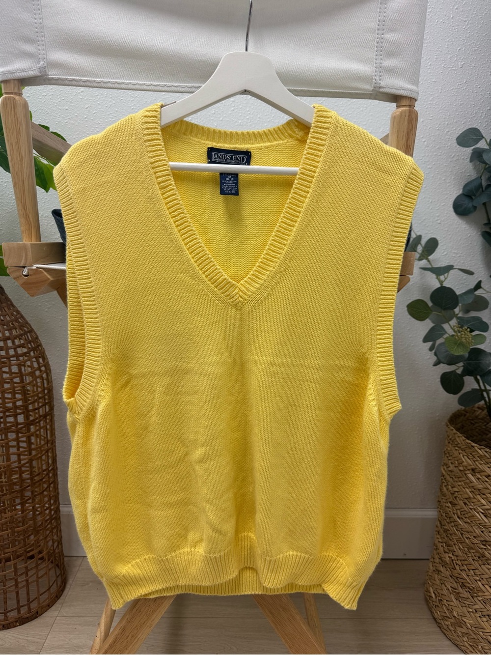 Lands' End Bright Yellow V-Neck Sleeveless Sweater Vest